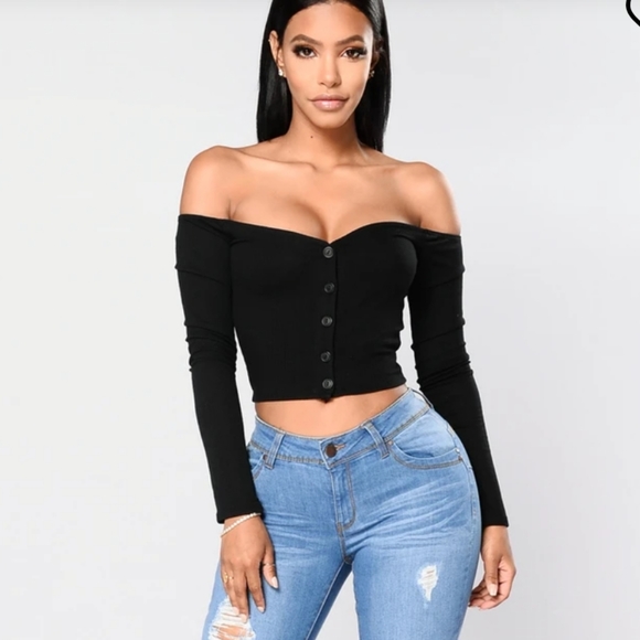 Long sleeve button up crop top LAST CHANCE - Picture 2 of 4